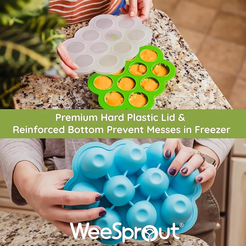 WeeSprout Silicone Baby Food Freezer Tray with Clip-on Lid - Perfect Storage Container for Homemade Baby Food, Vegetable & Fruit Purees, and Breast Milk - Image 3